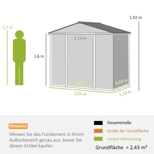 Rootz Garden Tool Shed - Stålopbevaring - Låsbar opbevaring - Vandtæt og ventileret - 213 cm x 131 cm x 192 cm