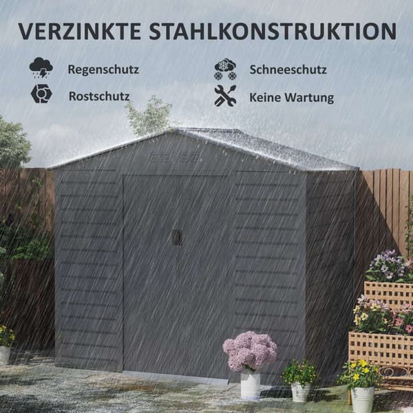 Rootz Garden Tool Shed - Stålopbevaring - Låsbar opbevaring - Vandtæt og ventileret - 213 cm x 131 cm x 192 cm