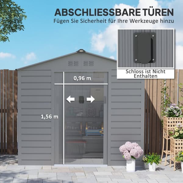 Rootz Garden Tool Shed - Stålopbevaring - Låsbar opbevaring - Vandtæt og ventileret - 213 cm x 131 cm x 192 cm