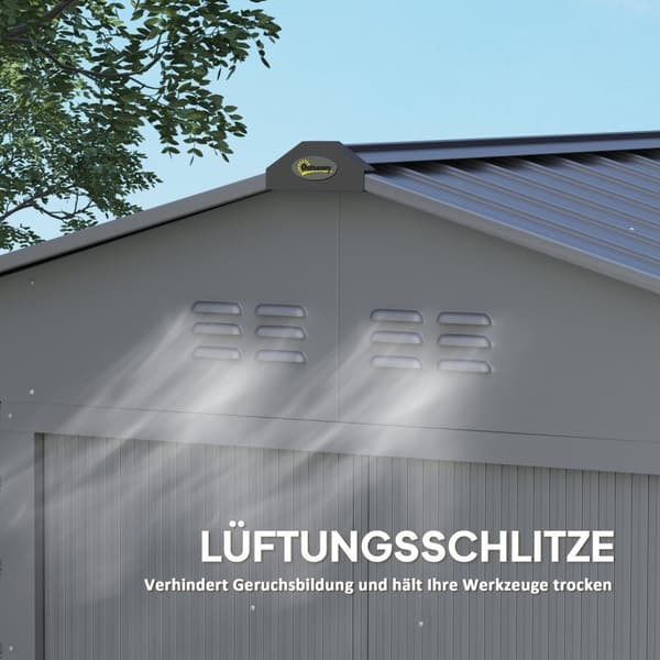 Rootz Garden Tool Shed - Stålopbevaring - Låsbar opbevaring - Vandtæt og ventileret - 213 cm x 131 cm x 192 cm