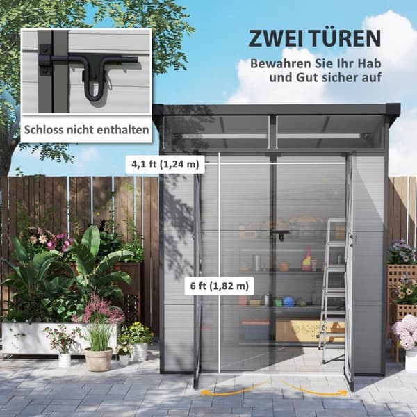 Rootz Garden Shed Bike Shelter - Tool Storage - Låsbara dörrar - Hållbar och väderbeständig - 1,9 m x 1,9 m x 2,15 m