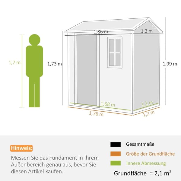 Rootz Garden House - Værktøjsskur - Opbevaring af udendørs udstyr - Vejrbestandig og låsbar - 186 cm x 130 cm x 199 cm
