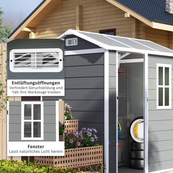 Rootz Garden House - Værktøjsskur - Opbevaring af udendørs udstyr - Vejrbestandig og låsbar - 186 cm x 130 cm x 199 cm