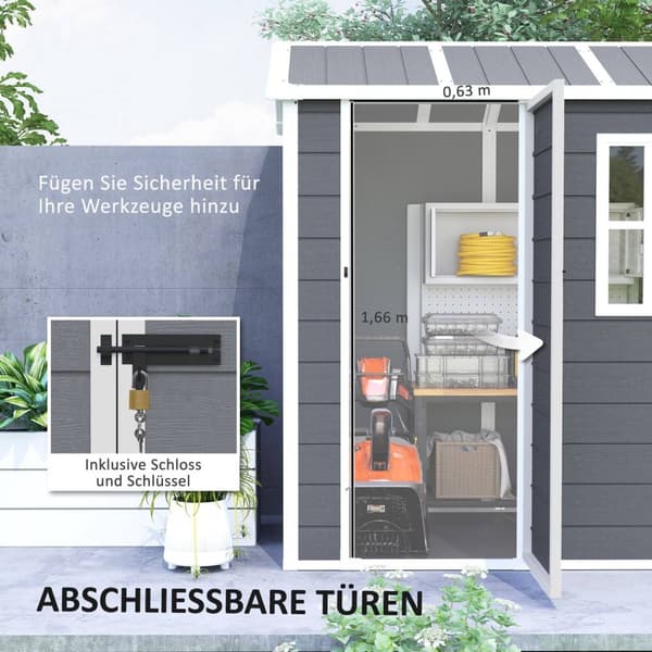 Rootz Garden House - Værktøjsskur - Opbevaring af udendørs udstyr - Vejrbestandig og låsbar - 186 cm x 130 cm x 199 cm