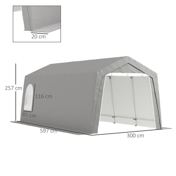 Rootz 3x6m Vandtæt haveskur - Opbevaringstelt - Udendørs husly - UV -resistent - Galvaniseret metalramme - 300x597x257cm