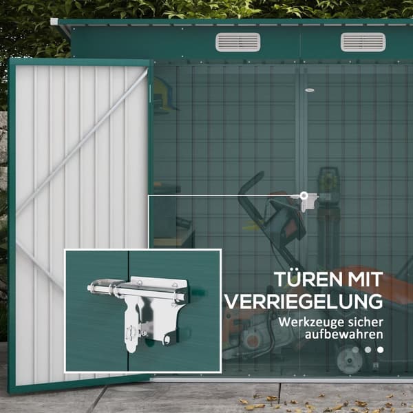 Rootz Steel Garden Tool Shed - Lagringshus - Utrustningshus - Säker lagring - 249B x 121T x 166/183H CM