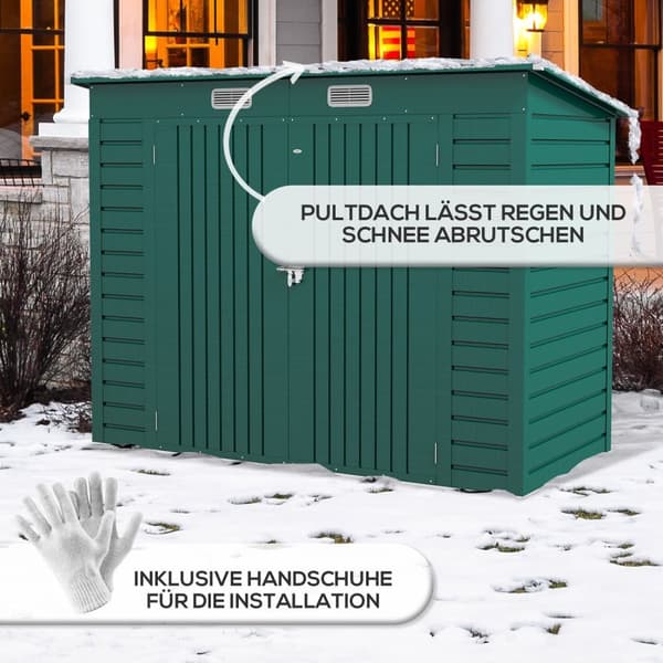 Rootz Steel Garden Tool Shed - Lagringshus - Utrustningshus - Säker lagring - 249B x 121T x 166/183H CM