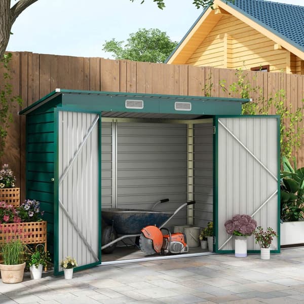 Rootz Steel Garden Tool Shed - Lagringshus - Utrustningshus - Säker lagring - 249B x 121T x 166/183H CM
