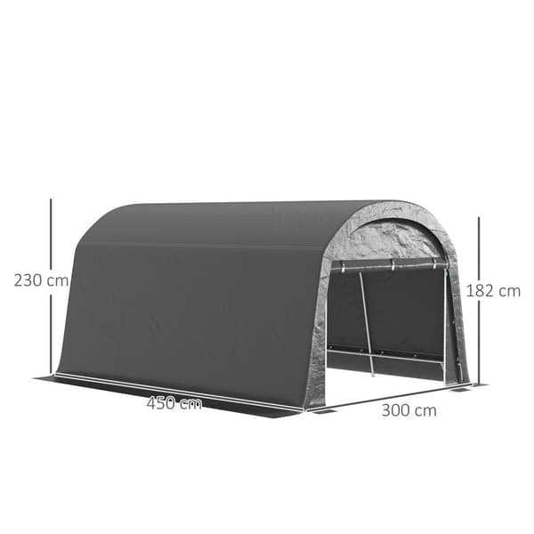 Rootz Garden Storage Telt - Työkaluteltta - Asennettu autotalli - UV -resistentti - 300L x 450b x 230h cm - harmaa