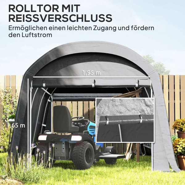 Rootz Garden Storage Telt - Työkaluteltta - Asennettu autotalli - UV -resistentti - 300L x 450b x 230h cm - harmaa