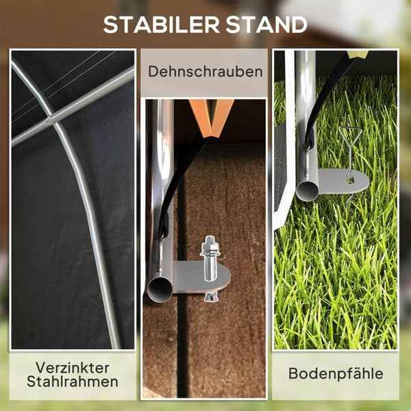 Rootz Garden Storage Telt - Työkaluteltta - Asennettu autotalli - UV -resistentti - 300L x 450b x 230h cm - harmaa