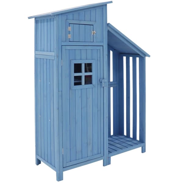 Haveskur i grantræ - Haveskur med 2 integrerede hylder - H 173 cm - Vandtæt PVC-tag - Blå