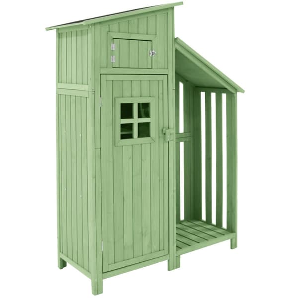 Trädgårdsskjul av granträ - redskapsbod med 2 integrerade hyllor - H 173 cm - vattentätt PVC-tak - grön