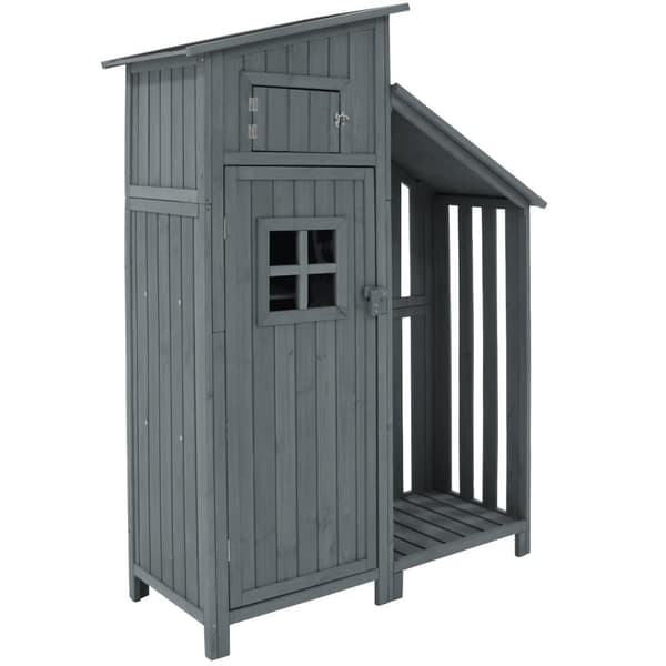 Haveskur af grantræ - haveskur med 2 integrerede hylder - H 173 cm - vandtæt PVC-tag - grå
