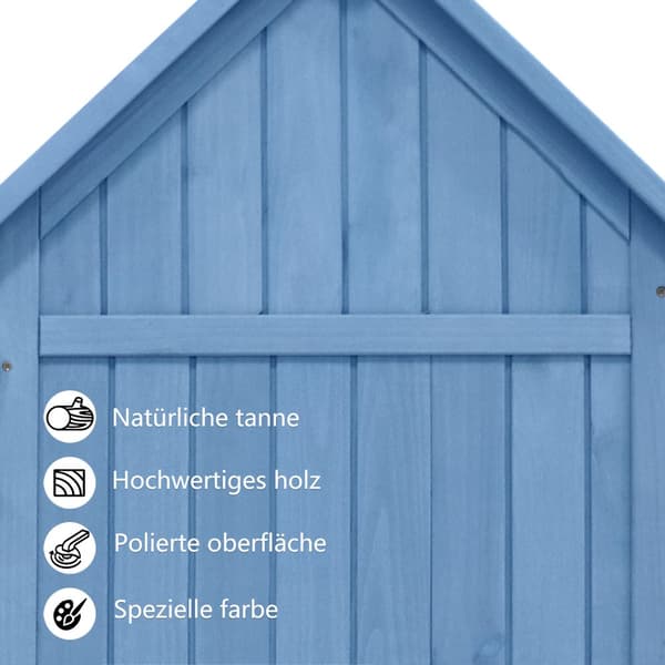 Kuusipuupuutarhavaja - Puutarhavaja 2 integroidulla hyllyllä - K 173 cm - Vedenpitävä PVC-katto - Sininen