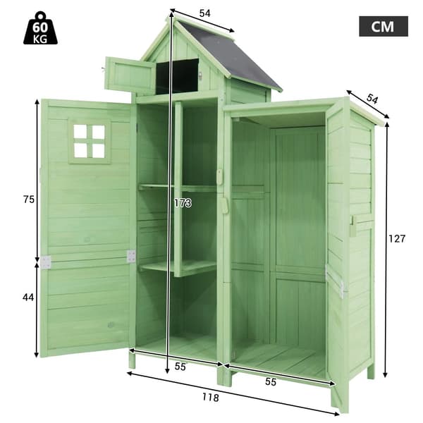 Haveskur i grantræ - Haveskur med 2 integrerede hylder - H 173 cm - Vandtæt PVC-tag - Grøn