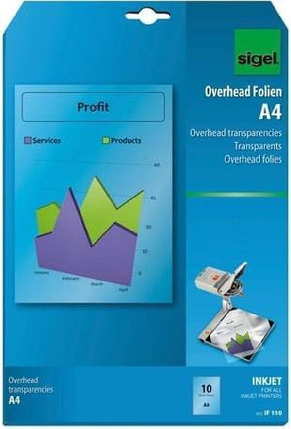 inkjet folie Sigel A4 transparent 10 ark stabelbar SI-IF110