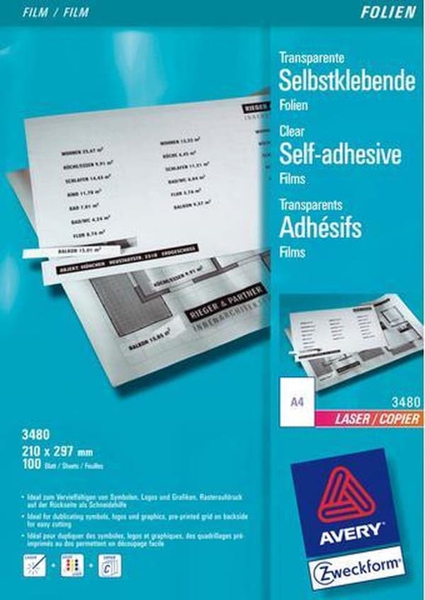 Kopifolie Avery 210x297mm - transp. 140 mikron 100 ark