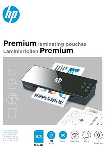 HP Premium lamineringspåsar, DIN A3, 80 mikron, blank, transparent, för varmlaminering, 50 delar, 9126