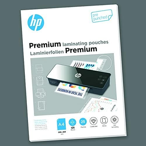 HP Premium lamineringsposer, DIN A4, perforeret, 125 mikron, blank, til varmlaminering, 25 stykker, 9122