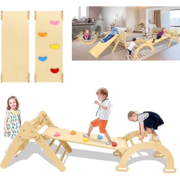 LZQ 3 i 1 klättertriangel &amp; stege &amp; rutschkana för barn, Montessori klätterstege - trärutschkana inomhus