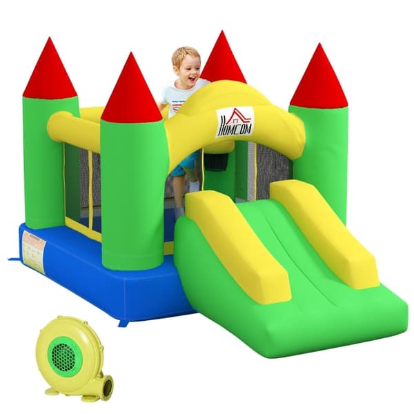 Rootz hoppeborg med rutsjebane - Oppusteligt legehus - Kids Jumping Castle - Hurtig oppustning - Sikkerhedsnet - 300 cm x 180 cm x 160 cm - 420D Oxfor