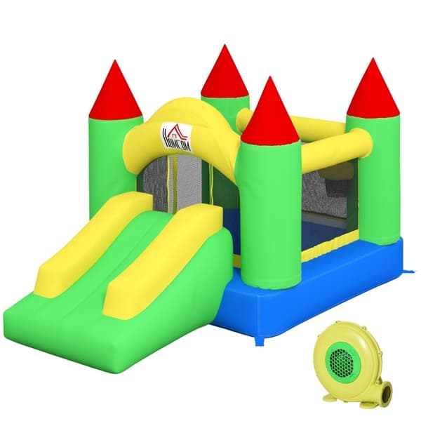 Rootz hoppeborg med rutsjebane - Oppusteligt legehus - Kids Jumping Castle - Hurtig oppustning - Sikkerhedsnet - 300 cm x 180 cm x 160 cm - 420D Oxfor