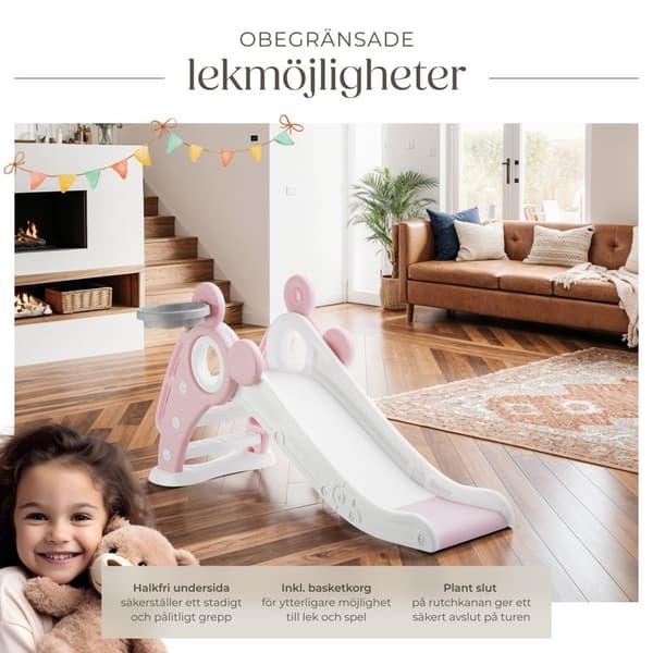 Rutschkana Joy, med basketkorg, hopfällbar - pink