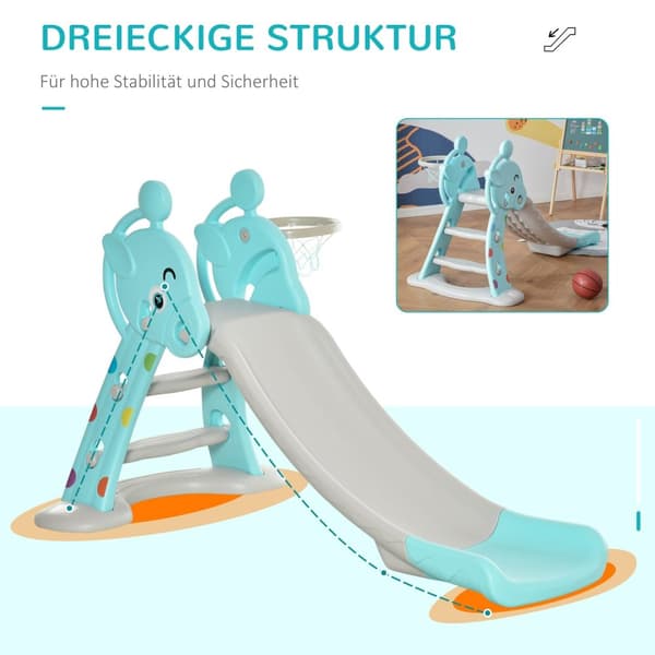Rootz Children's Slide with Basketball Hoop - Foldbar Toy Slide - Inomhus utomhus kul - Icke -toxisk HDPE - 147 x 82 x 85,5 cm