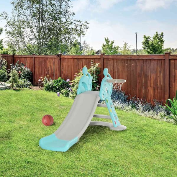 Rootz Children's Slide with Basketball Hoop - Foldbar Toy Slide - Inomhus utomhus kul - Icke -toxisk HDPE - 147 x 82 x 85,5 cm