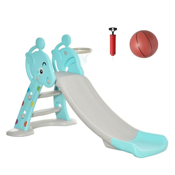 Rootz Children's Slide with Basketball Hoop - Foldbar Toy Slide - Inomhus utomhus kul - Icke -toxisk HDPE - 147 x 82 x 85,5 cm