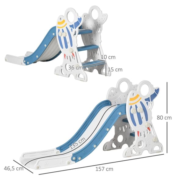 Rootz Børns indendørs dias - Toddler Slide - Kid's Slide - Safe Play med ikke -skridsikre trin - 157L x 46,5W x 80H cm - Blue Rocket -tema