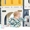 Pikkukuva 5 / 8: 6-in-1 lasten leikkimökki – liukumäki, kiipeily, ryömintäpolku, säilytys, tammi ja koripallorengas – (ei pallomeripalloja mukana)
