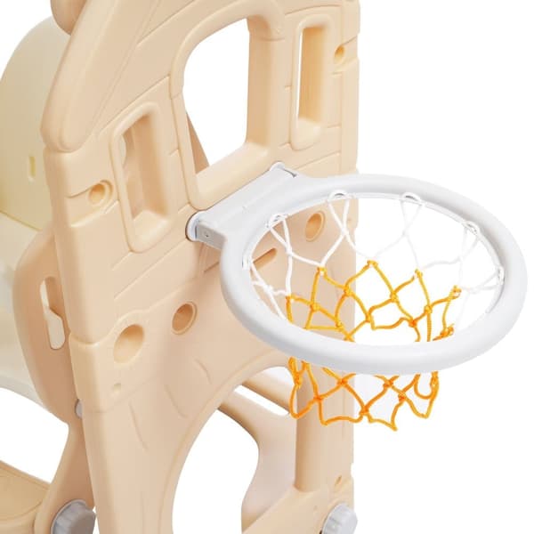 5-i-1 rutsjebane - med trapper, gynge, opbevaringsrum, basketballkurv - lysegul
