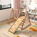 Miniatyrbild 2 av 11: 3-i-1 Klätterleksak i Trä för Barn – Med Rutschkana, Gunga & Klätterställning – Inomhus Lekställning i Massiv Furu & Plywood