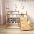 Miniatyrbild 1 av 11: 3-i-1 Klätterleksak i Trä för Barn – Med Rutschkana, Gunga & Klätterställning – Inomhus Lekställning i Massiv Furu & Plywood