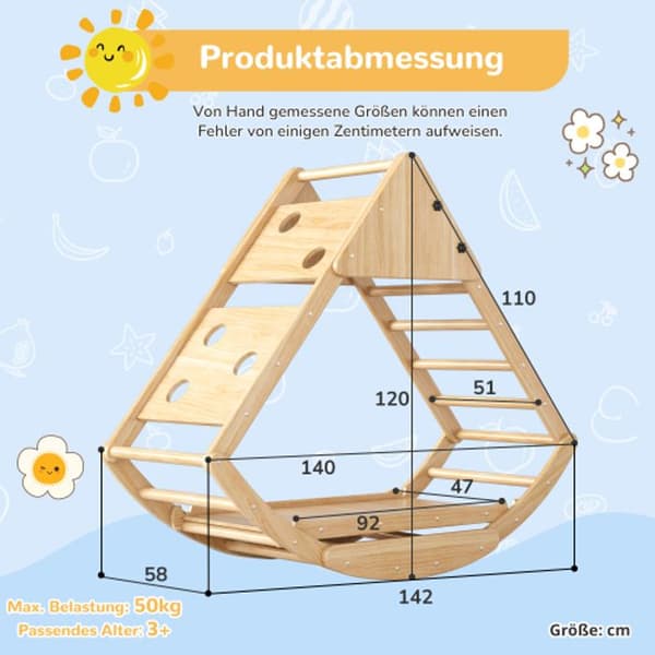 Multifunktionell träklättringsstruktur 8 i 1 - med rutschkana, klättringsmoduler, trästege, klätterbågar