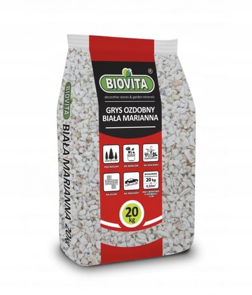 Dekorativt grus hvid marianna 8-16 mm 20 kg