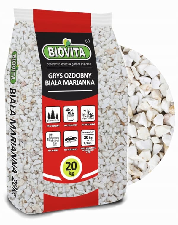 Dekorativt grus hvid marianna 8-16 mm 20 kg
