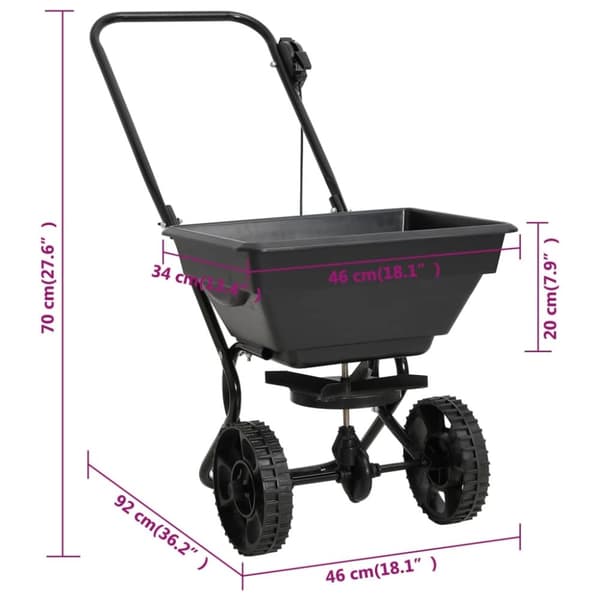 vidaXL Työnnettävä suolan levitin PVC ja teräs 92x46x70 cm 15 l