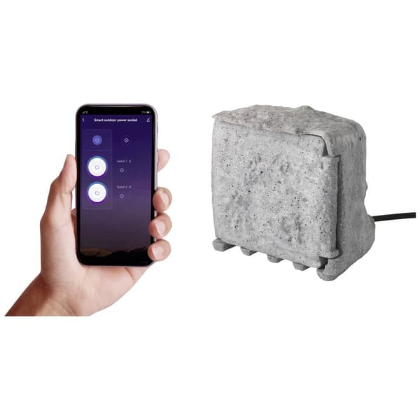 Sygonix SY-5050592 Trädgårdsstickkontakt Grå med brytare, Stenoptik, styrs med app