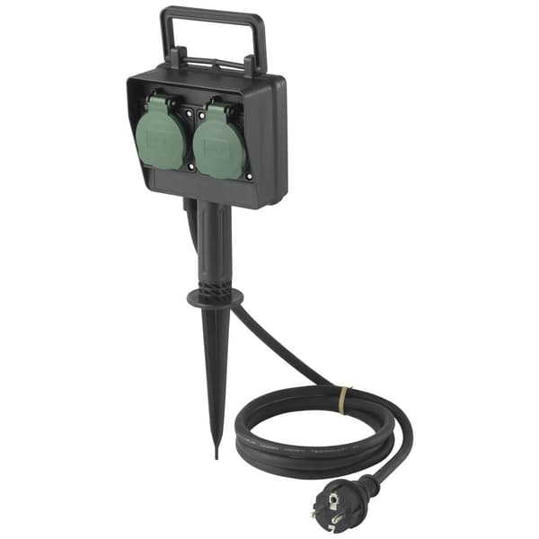 Sygonix SY-5231004 Trädgårdsstickkontakt 2x Svart, Standardgrön (sidenmatt) Petskydd