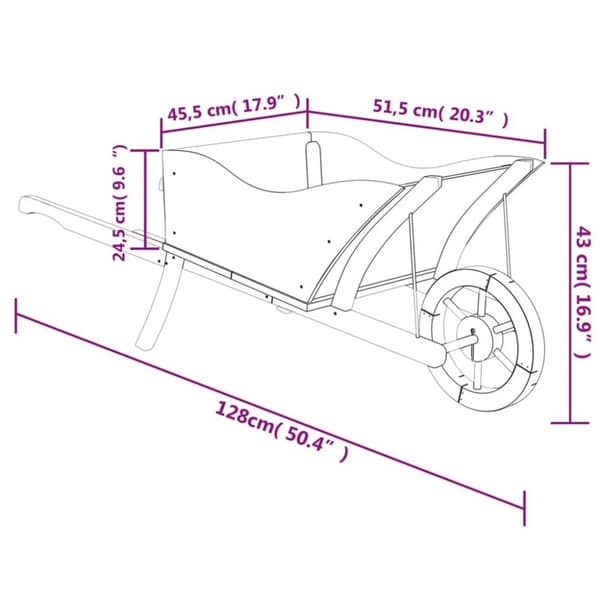 vidaXL plantekasse 128x45,5x43 cm trillebørsdesign massivt fyr