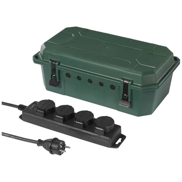 Sygonix SY-5598168 Fördelningsbox 4x Standardgrön (sidenmatt), Svart Petskydd, POWERversal 4-faldigt grenuttag