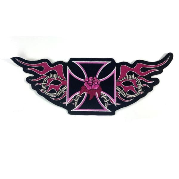 Pink iron cross fabric patch