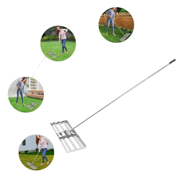 Rostfritt Stål Gräsmattejämnare, Ergonomiskt Handtag, Justerbar Längd, 180° Rotation