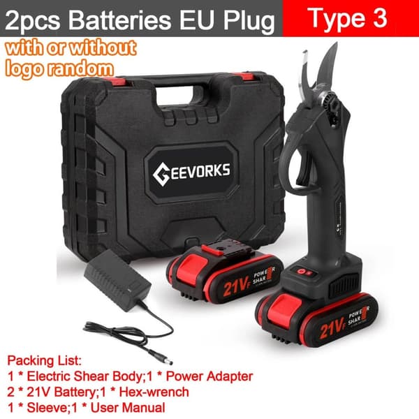 21V Trådløs Elektrisk Beskærer, Ergonomisk Design, Dobbelt Batterisystem,Type3 BK, EU