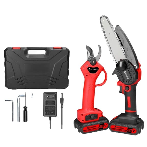 Elektrisk Beskærersaks og Motorsav Sæt, 6-Tommer Guideplade, 21V Genopladelige Batterier,Type 1 - 6 tommer, EU Type 1 - 6 inch