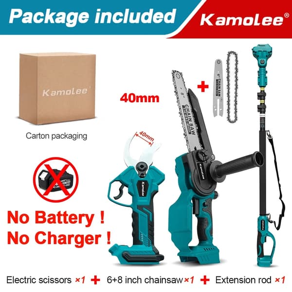 Kamolee Elektriske Saks, Børsteløs Motor, 6+8 Tommer Motorsav,EU, 40mm Fuld sæt