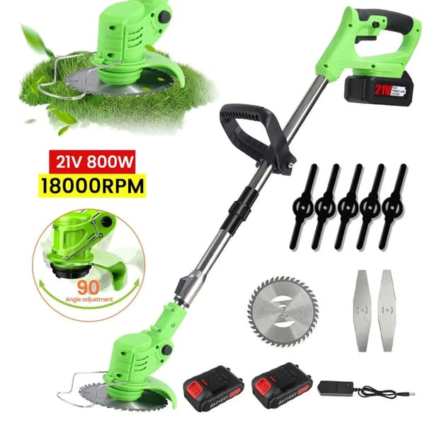 21V Elektrisk Grästrimmer, 800W Effekt, Justerbar Längd,EU, 2 Batteri